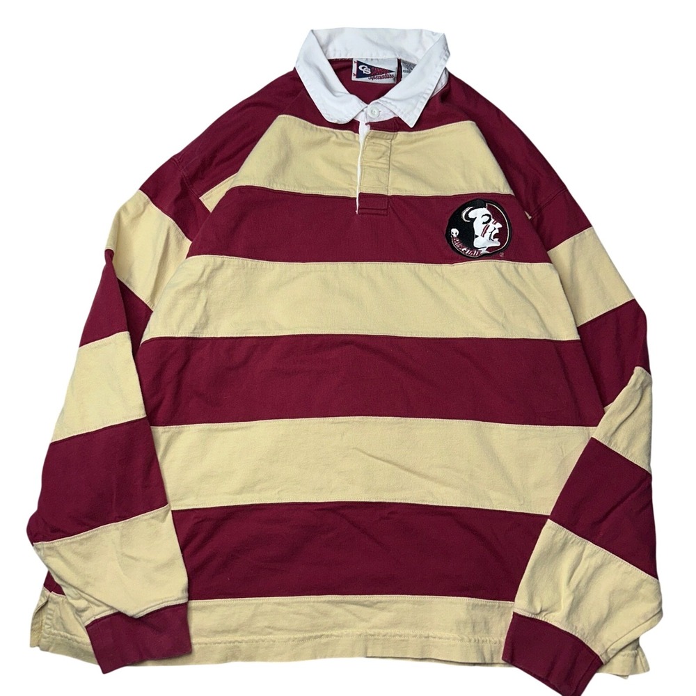 Vintage Florida State FSU Seminoles Rugby Polo Shirt XL Red/Gold Striped
